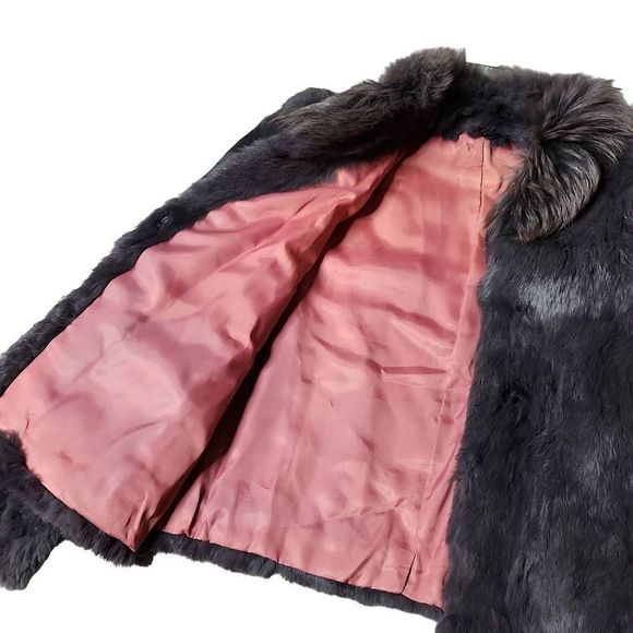 Vintage charcoal grey rabbit fur boxy women's coat - Picture 3 of 6